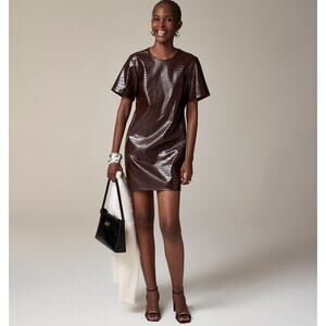 J.Crew Collection Croc Embossed Mini Dress Shift Brown Faux Leather US 4 NWT